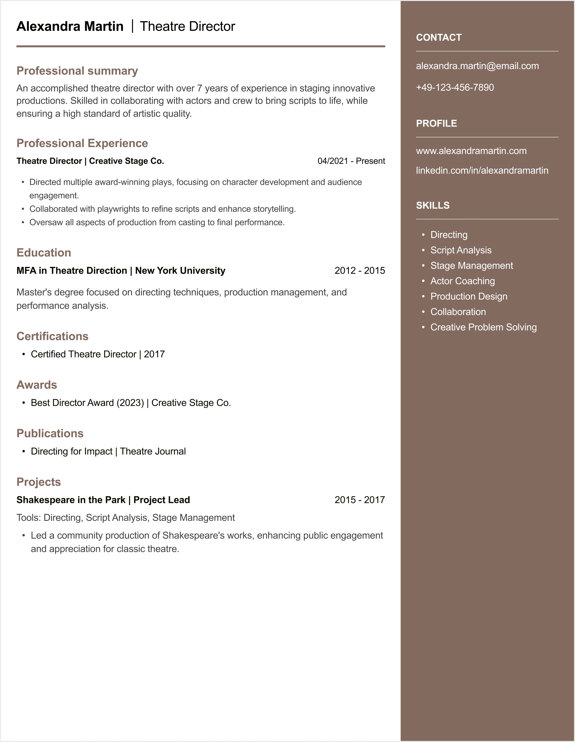 Theater Director CV example