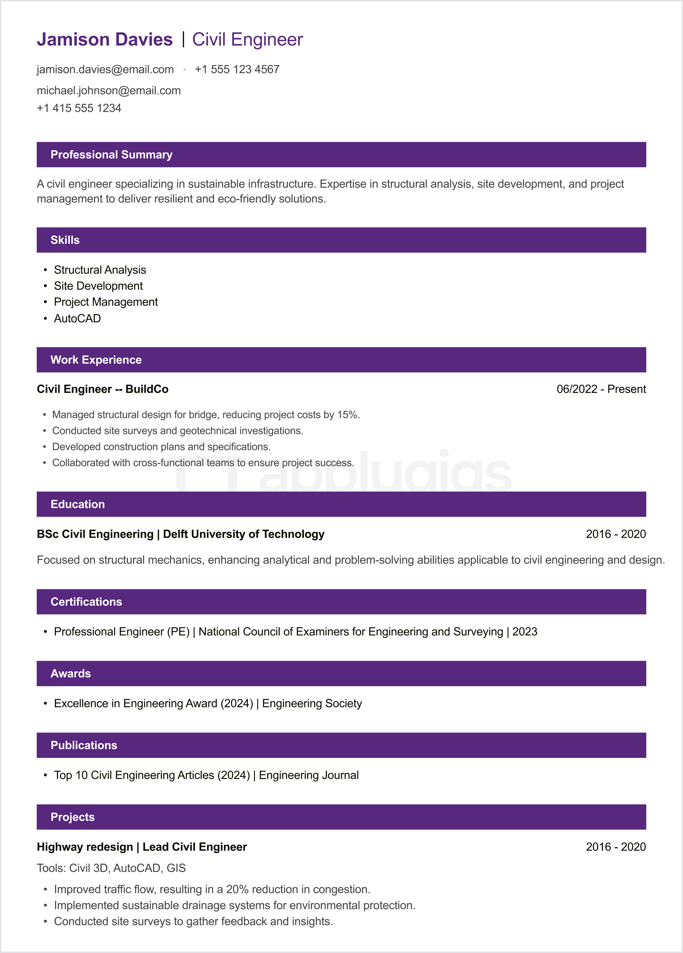 Civil Engineer CV example
