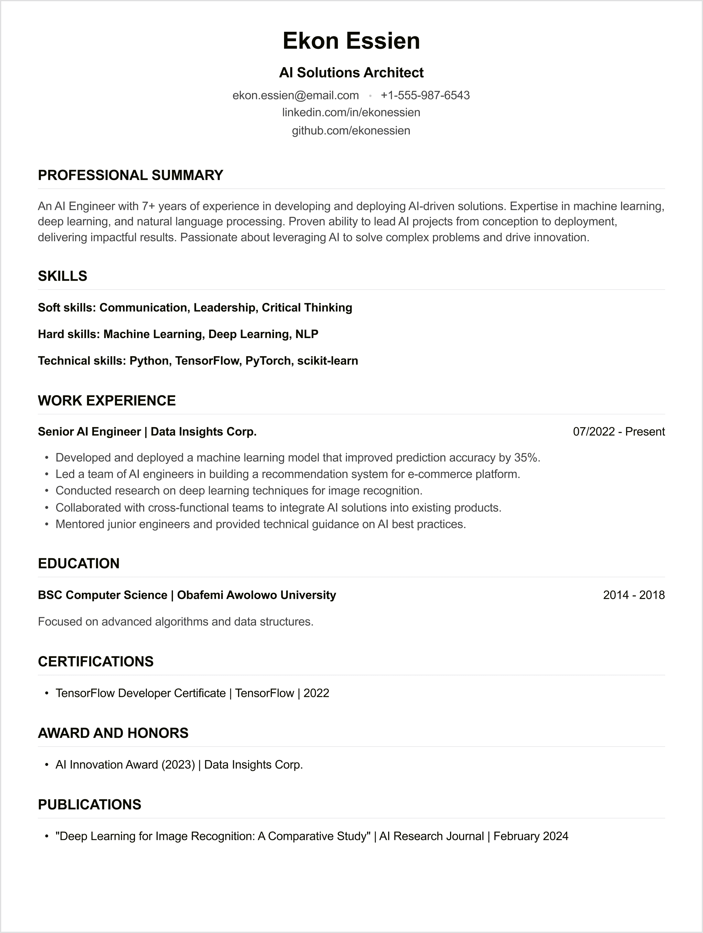 AI Engineer CV example