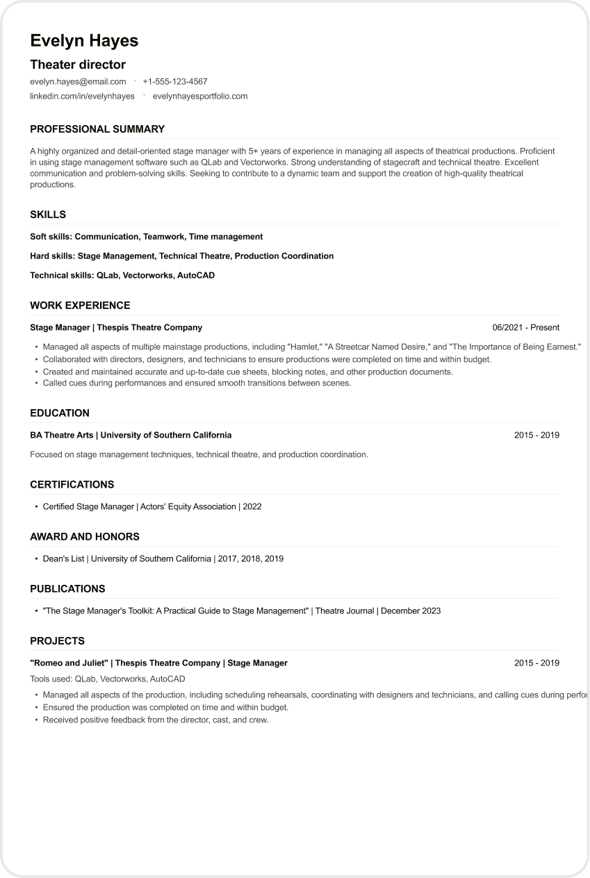 Theater Director CV