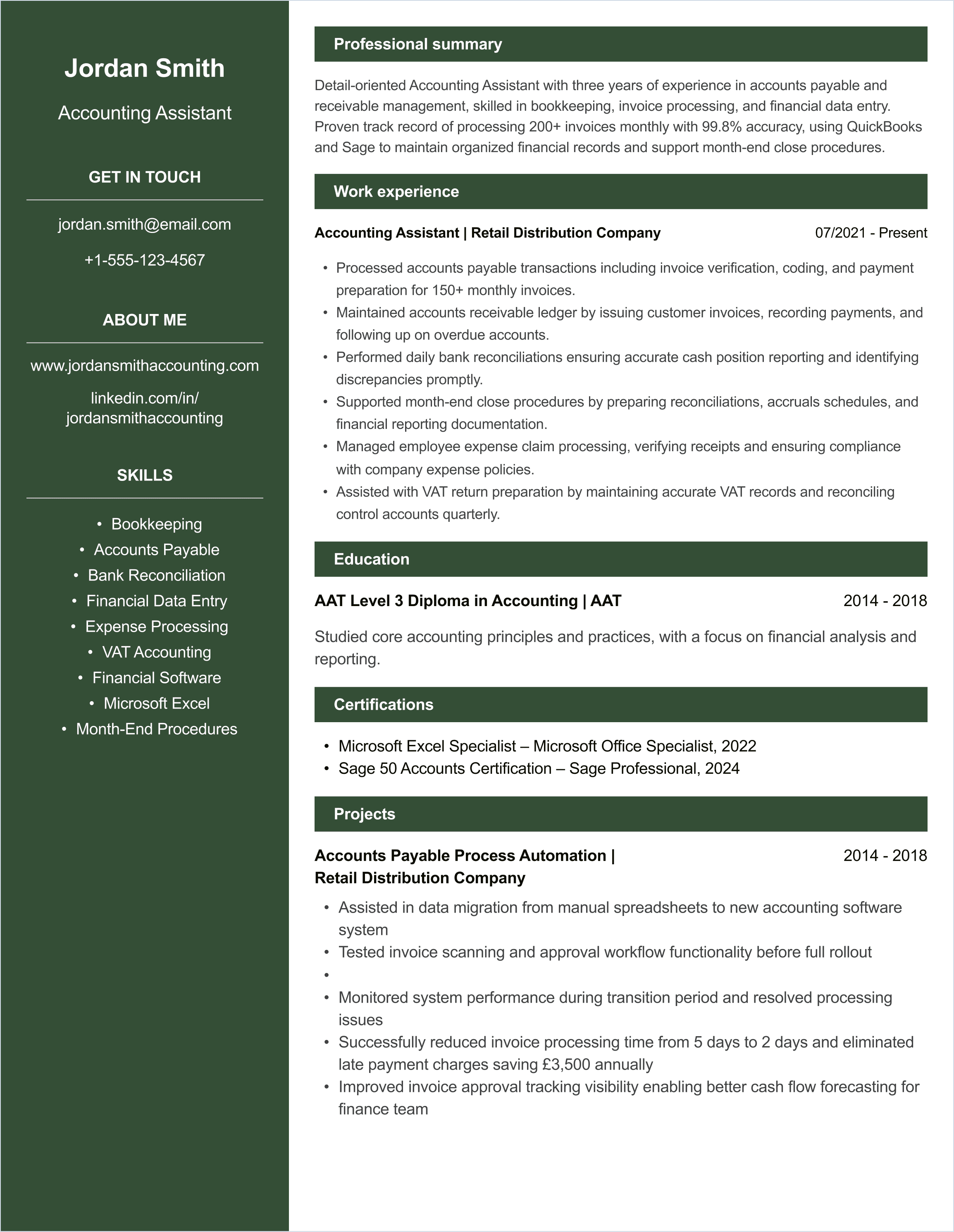 Accounting Assistant CV example