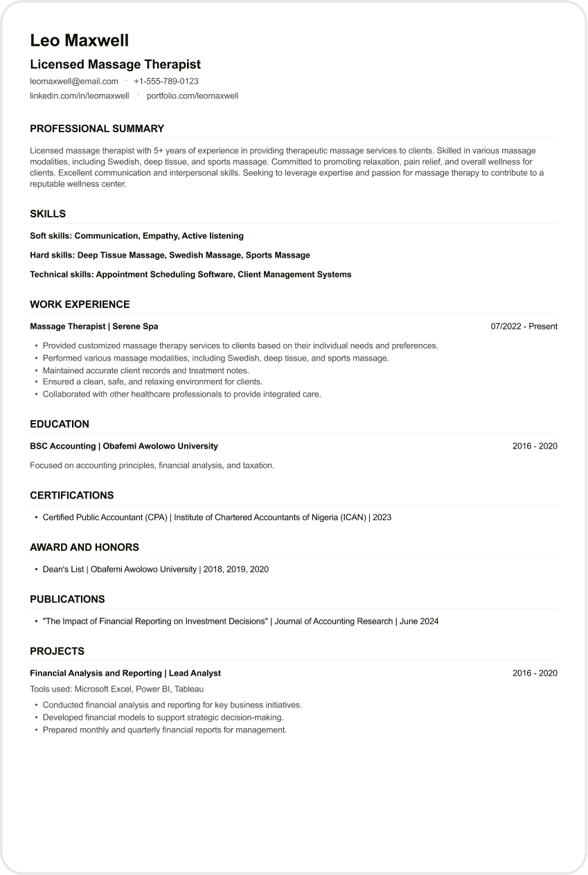 Massage Therapist CV