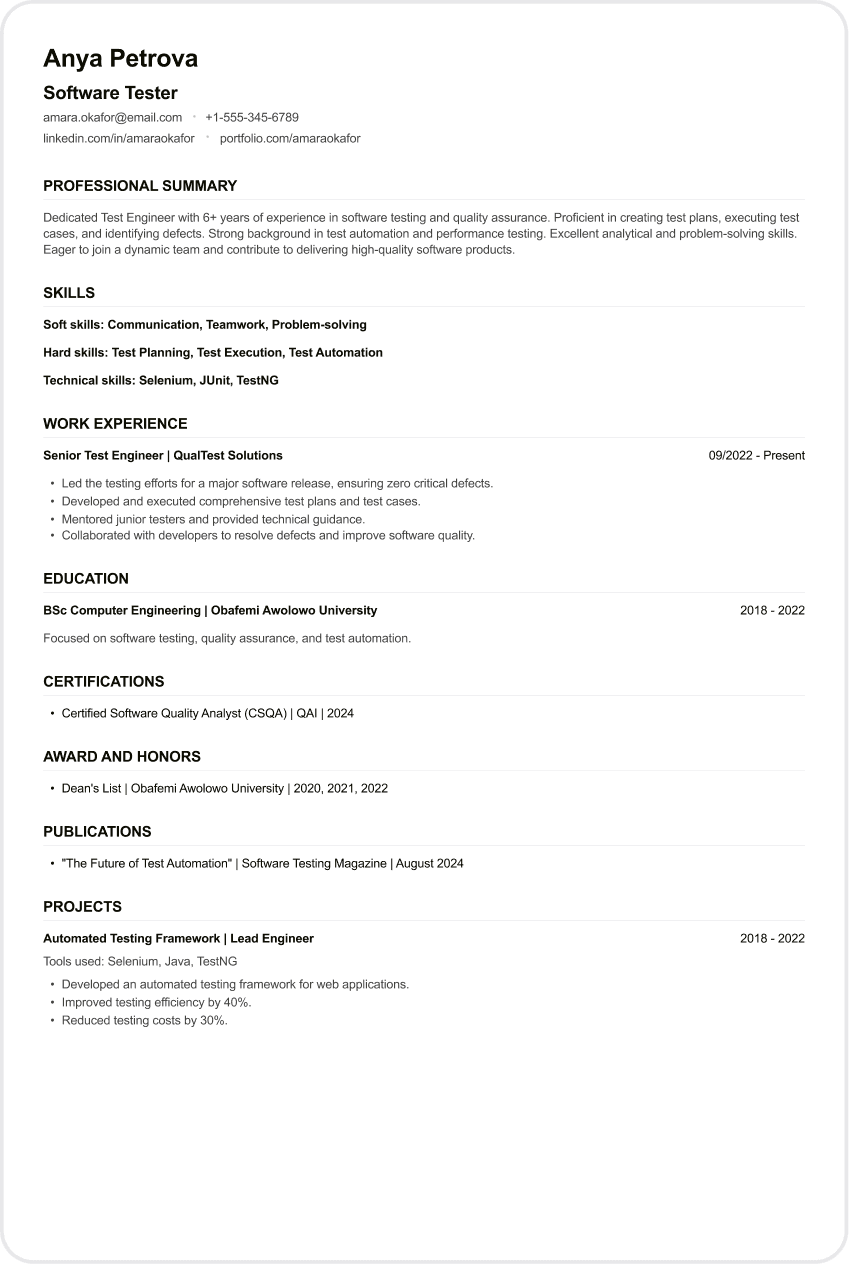 Software Tester CV